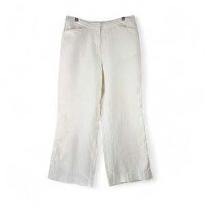 J JILL Classic Ivory 100% Linen Flat Front Mid‎ Rise Wide Leg Lined Pant Size 10